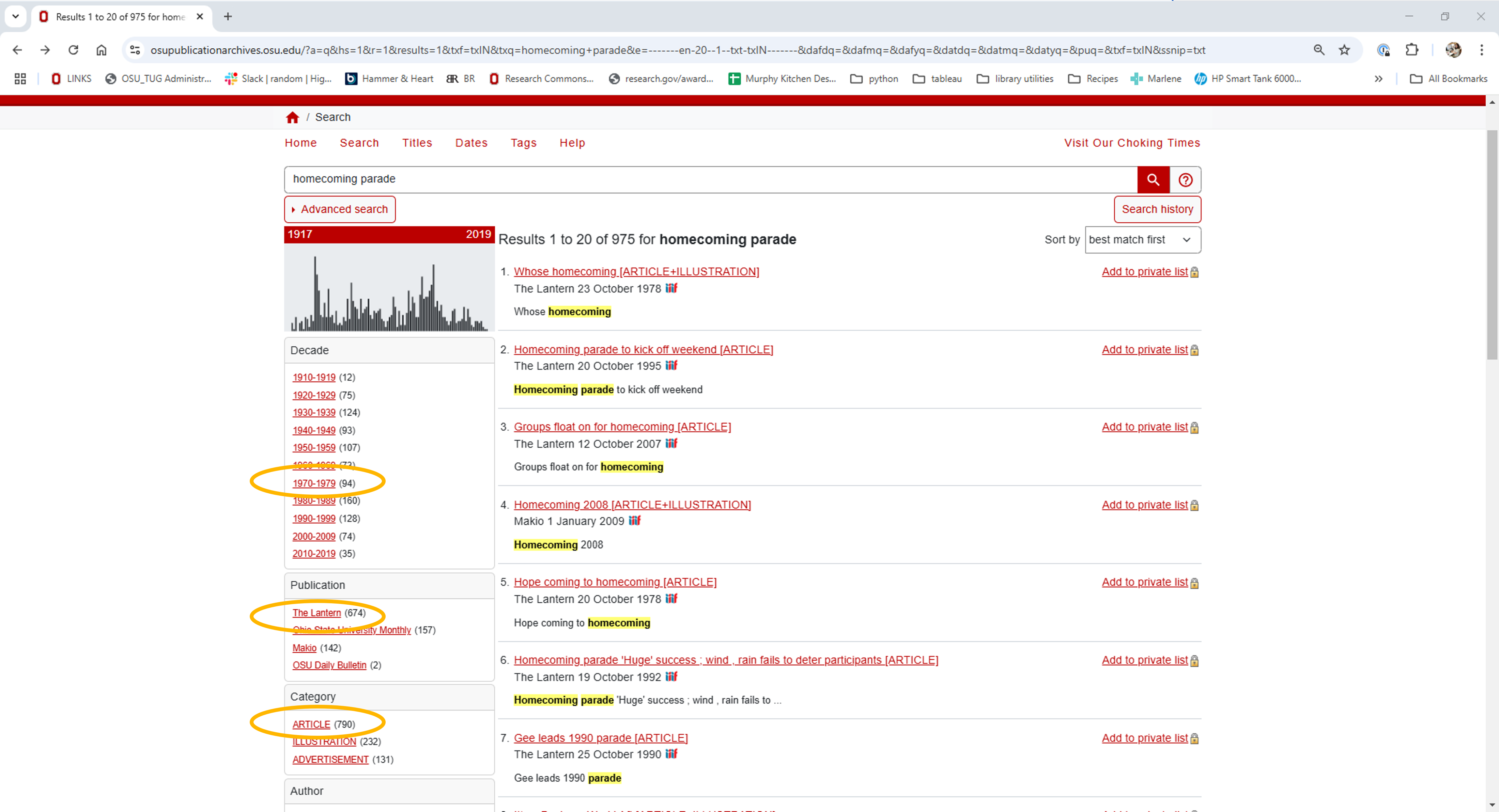 Screenshot of search result
