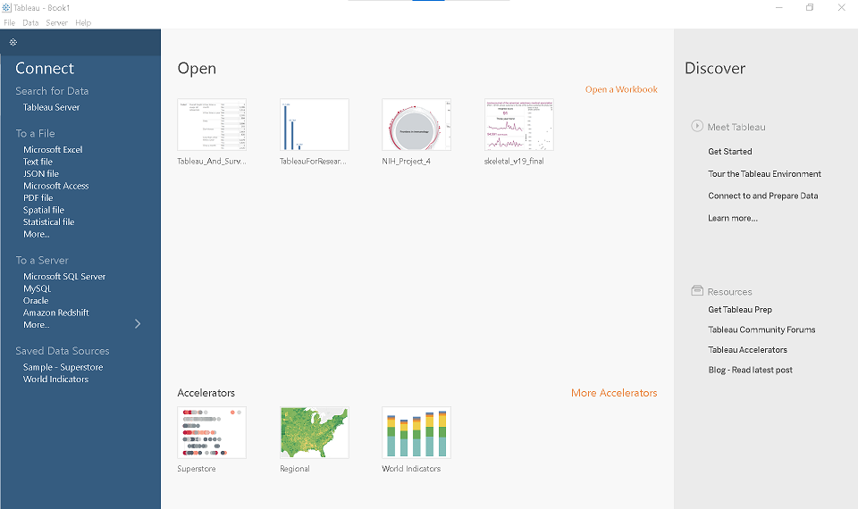 Tableau Desktop Start Page