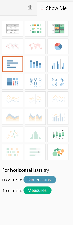 Open show me tab with horizontal bars highlighted