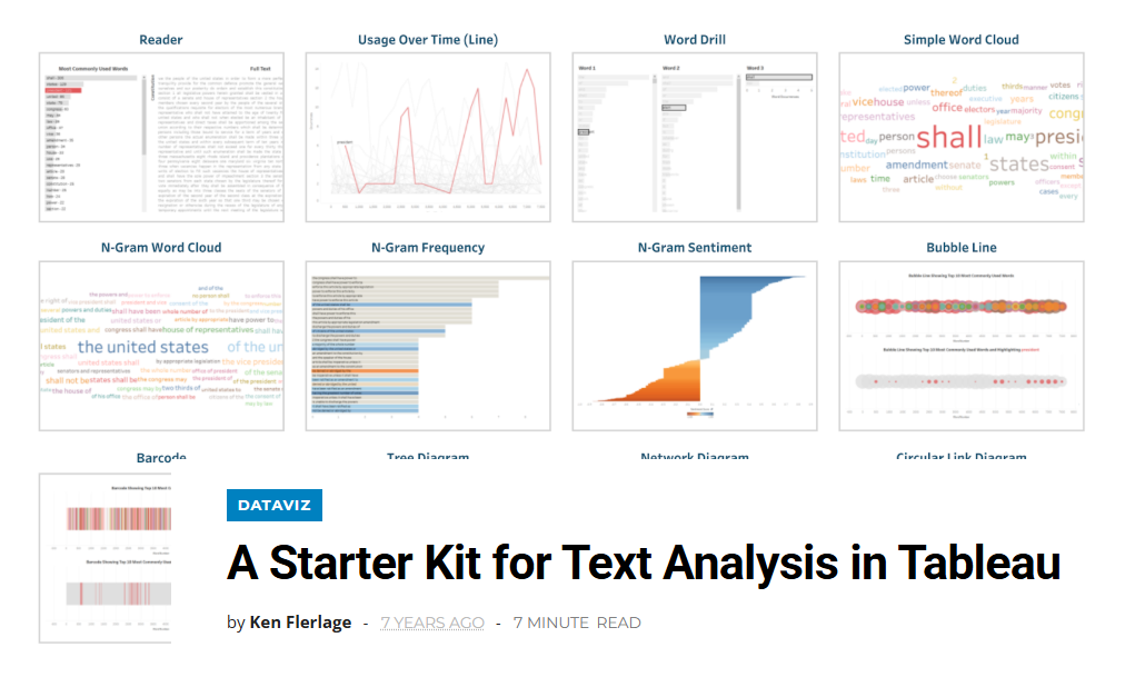screenshot of starter kit for text analysis in tableau